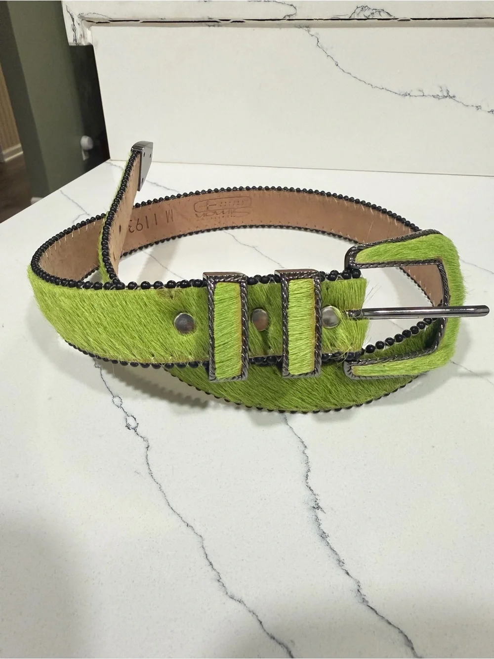 NWOT Vintage B.B. Simon hair on hide belt
